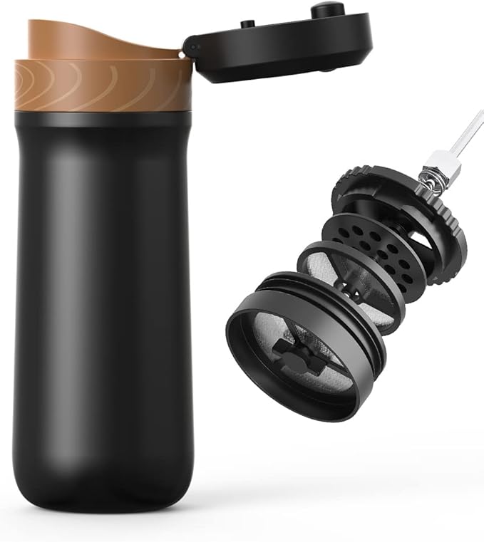 BENFUCHEN Portable French Press Coffee Maker Car-Go Vacuum Insulated Bottle Travel French Coffee Maker With Unique Filter Stainless Steel Tea/Coffee Mug For Camping 320ML