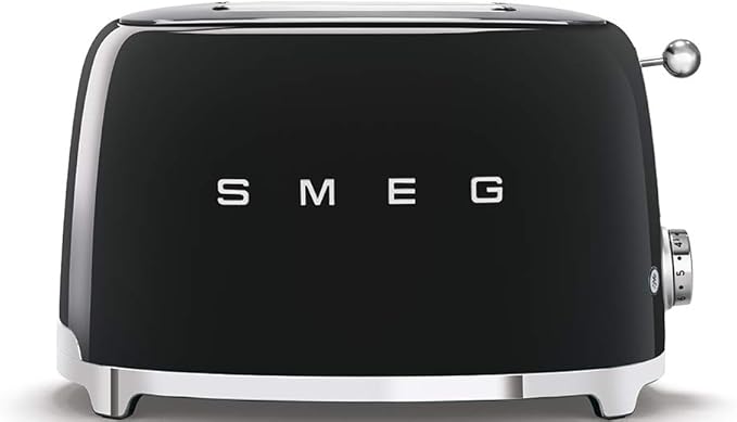 Smeg TSF01BLUS 50's Retro Style Toaster Bundle with Bamboo Tongs - (Black) 2 Slice