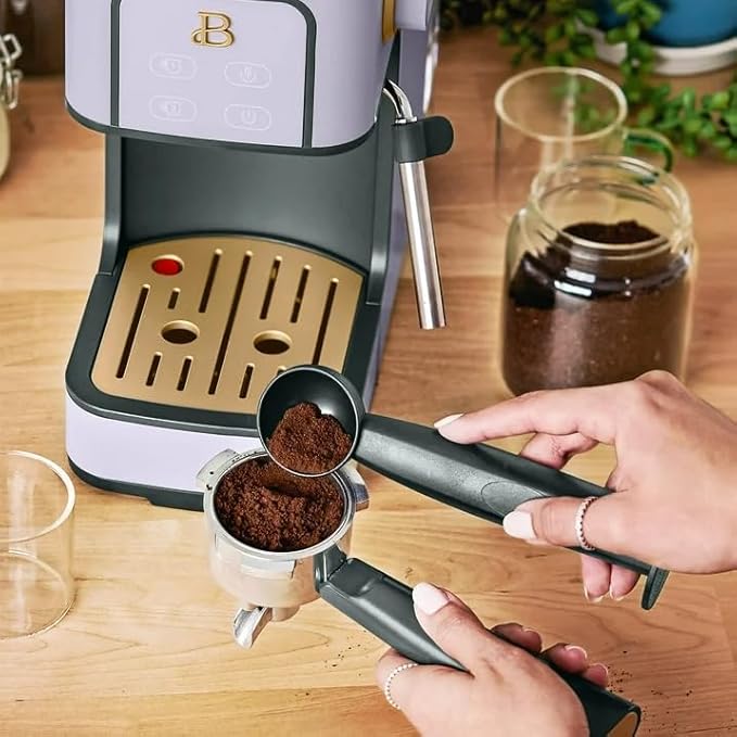 B Slim Espresso Maker by Drew Barrymoree with 20-Bar Pressure Touch-Activated Display and Steam Wand for Latte &amp Cappuccino (Lavender)