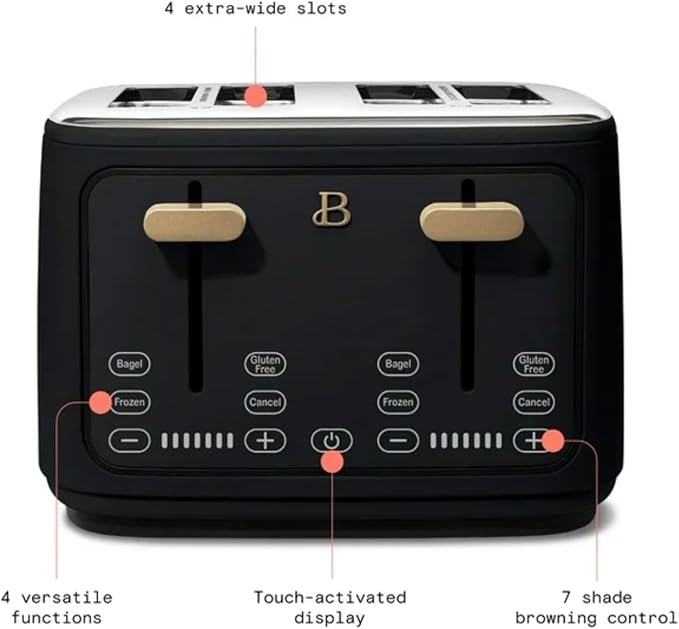 Four-slot Digital Touch Display Toaster with LED Countdown Extra Wide Self-Adjusting Slots Powerful Even Toasting (Black Sesame.)