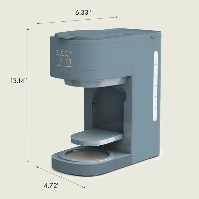 BELLA VersaBrew 2-in1 Coffee Maker K-Cup compatible Brew 3 Sizes Carafes &amp Single Serve Cups Dishwasher Safe Reusable Filter &amp Filter Holder Iced Coffee Function 60oz Tank Surf