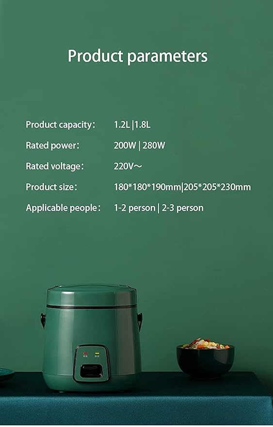 Retro Green Rice Cooker With Portable Handle Mini Electric Rice Cooker With Removable Non Stick Rice Pot Fully Automatic1.2L (1.8L)