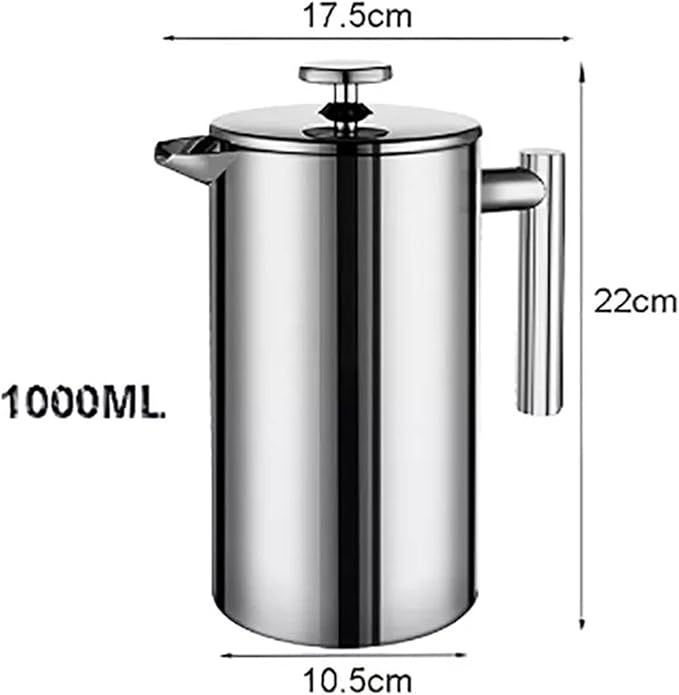Coffee Carafe Coffee Machine Stainless Steel Coffee Filter Double Wall Large Capacity Manual Coffee Maker Convenient(1000ml)
