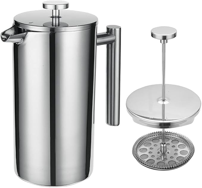 Topyond French Press Coffee Maker 304 Stainless Steel 800ml Triple Filter Thermal Coffee Press with Anti Scald Handle for Home Camping &amp Office