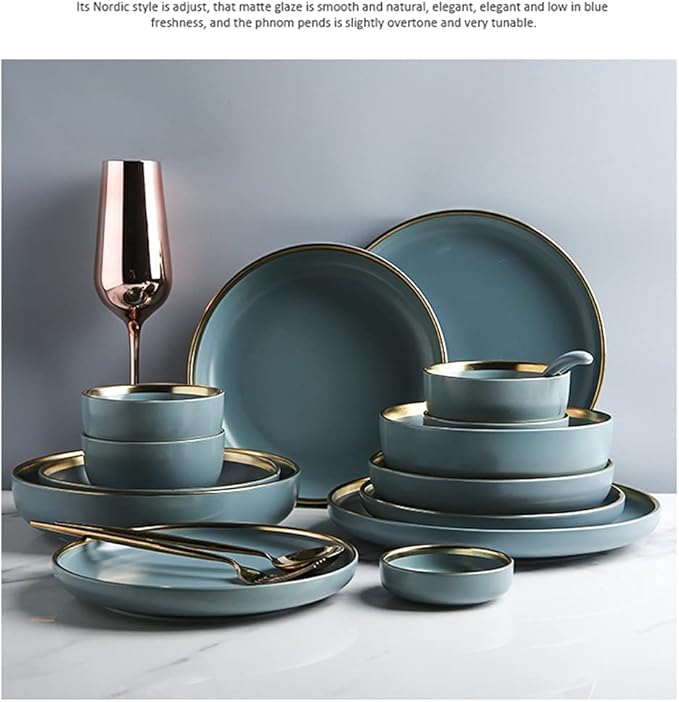 243241Pcs Ceramic Dinnerware Set Nordic Dark Green Tableware Creative European Ceramic Tableware with Bowl Plate Service for 681032