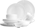 16-Piece Bone China Dinnerware Set for 4 White embossed dinnerware set Plates and Bowls with Textured Design Microwave Dishwasher Safe