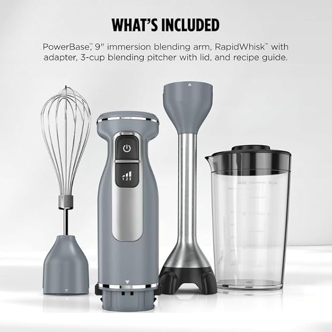 Power Duo Immersion Blender 650-Watt Motor with 3 Speeds Handheld Blender and Whisk for Soups Sauces and Smoothies