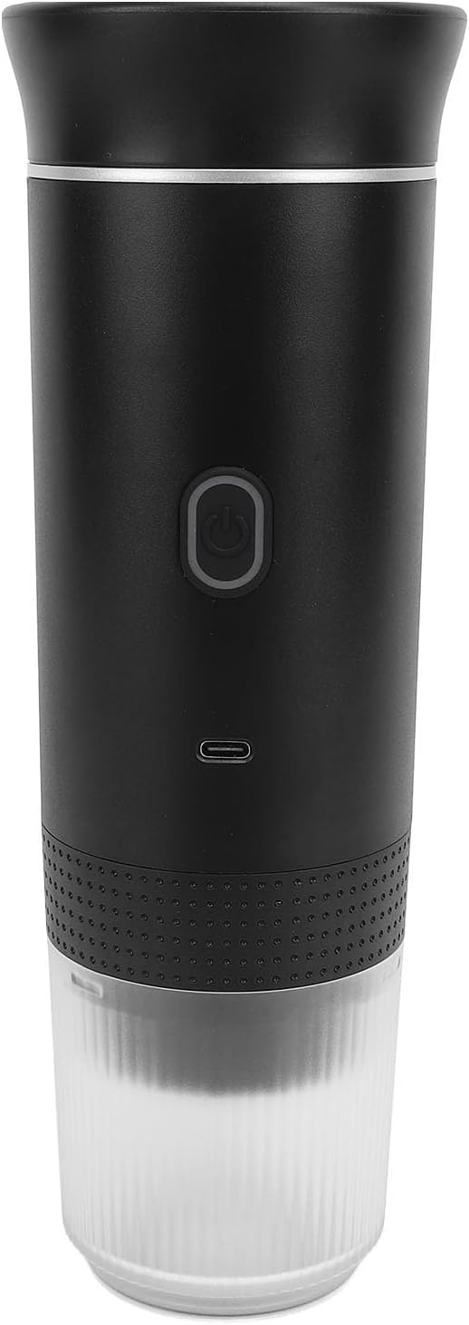 Portable Coffee Maker Rechargeable Electric Handheld Machine Black Compact and Lightweight - One Button Operation Rich Flavor Extraction Ideal for Travel and Car Use (Black)