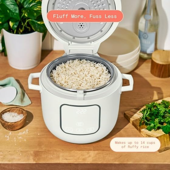 Beautifuly 14-Cup Cooked Electric Rice &amp Grain Cooker 6-Cup Uncooked Capacity Ceramic Nonstick Coating Multi-Grain Cooking Automatic Keep Warm (White Icing)