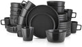 TRP 16 Piece Black Stoneware Dining Set - Includes Dinner Plates Salad Plates Bowls and Cups