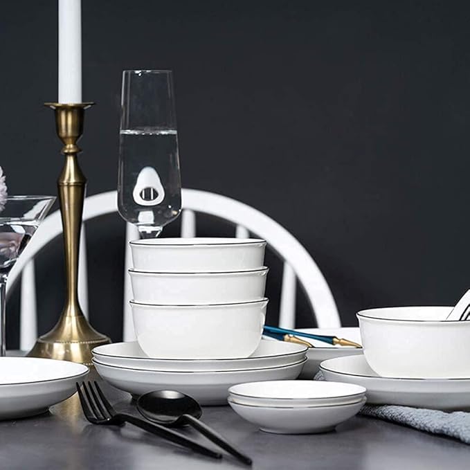 Dinnerware Set Dinner Party Tableware Service Set 38-Piece Bone China Ceramic Dinnerware Set Simple Combi-Set Porcelain Tableware Set of Bowls/Plates/Pot/Spoon