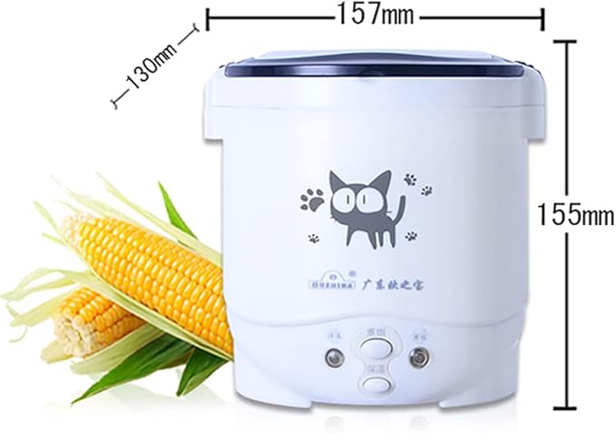 Mini Rice Cooker Vehicle-Mounted Rice Cooker 12V Thermal Insulation and Protection Function 1L Portable Steamer Boiling Pot Portable Handle Outdoor Boiling Cooker Portable Cooker (Green)