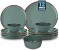 Melamine Dinnerware Sets 12 Piece Unbreakable Plates &amp Bowls Sets Lightweight Shatterproof Durable Dishware for Camping Picnic Party (Dusty Teal)