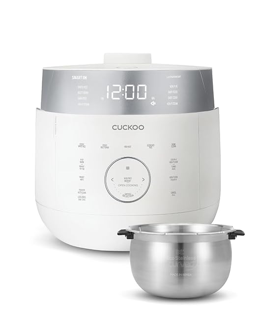 CUCKOO Twin Pressure Rice Cooker 6-Cup Uncooked / 12-Cup Cooked with Induction Heating Technology 19 Menu Modes with Voice Guide Full Stainless Steel Inner Pot White (CRP-LHTAR0609FW)