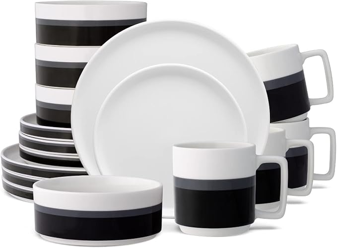 Noritake ColorStax Stripe Black 16-Piece Dinnerware Set Service for 4