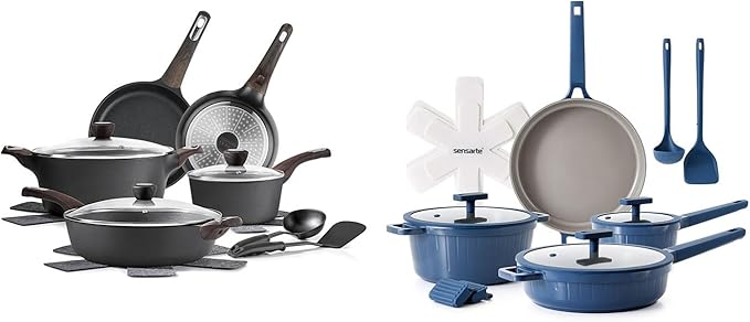 SENSARTE Ceramic Cookware Sets Pots and Pans Set Non stick 14-Piece Induction Cookware 14 Pcs Nonstick Kitchen Cooking Set w/Frying Pans Set Saucepans Set