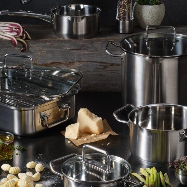 RÖSLE Expertiso Casserole Pot Universal Cooking Container 18/10 Stainless Steel 20 cm Glass Lid Inside Scale Suitable for Induction Cookers Dishwasher Safe