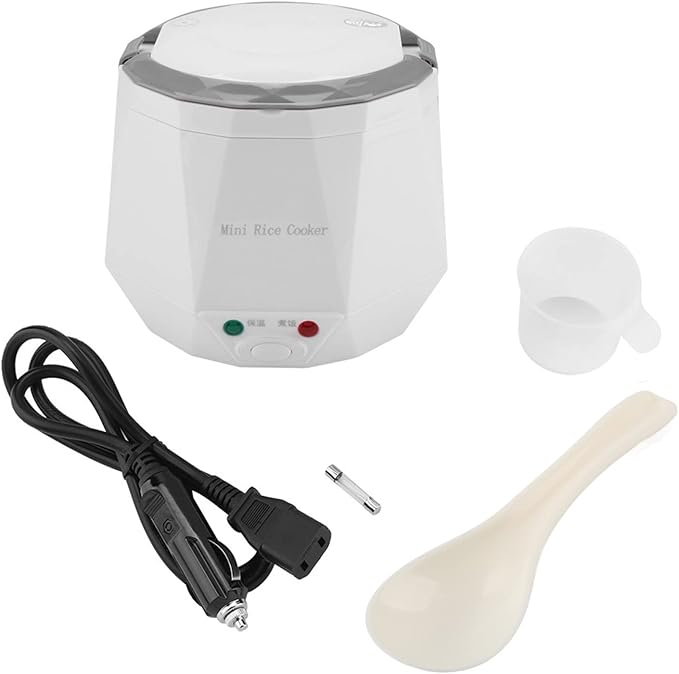 Dioche Multifunctional Electric Rice Cooker and Food Steamer 24V 140W with 1.3L Capacity for Trucks and Home Use Portable White Design (White)