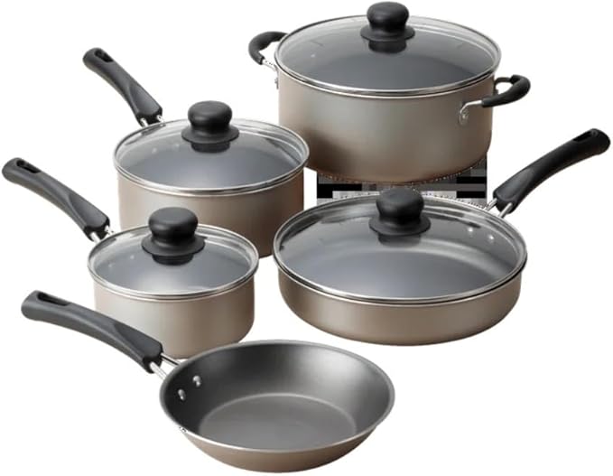 9-Piece Non-Stick Cookware Set - Complete Kitchen Essentials with Fry Pans Pots &amp Lids Easy to Clean &amp Compatible with All Stovetops