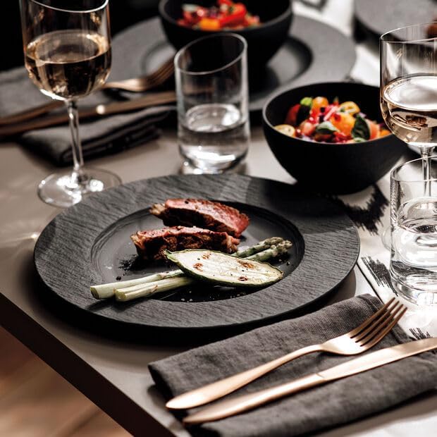 Villeroy &amp Boch Manufacture Rock 12-Piece Dinnerware Set Service for 4 Dinner Plates Salad Plates &amp Pasta Bowls Premium Porcelain Made in Germany Matte Black