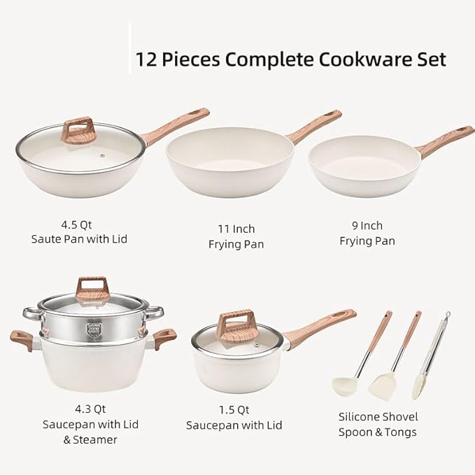 12-Piece Granite Nonstick Cookware Set Household Kitchen Supplies