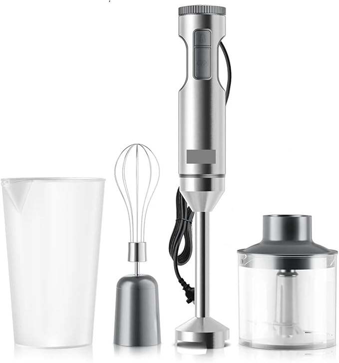 Fit for 4-in-1 Immersion Blender Set - 1000W Powerful Stainless Steel Hand Mixer with 700ml Beaker 500ml Processor &amp Whisk Attachment(US Plug)