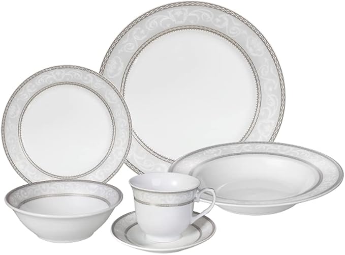 Stylish and Elegant 24 Pieces Porcelain Dinnerware Set Service for 4 People for Hosting Parties and Events - Sirena Design