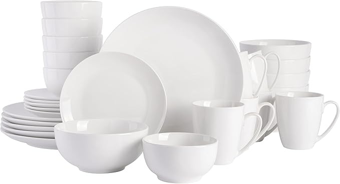 Gibson Home Oslo 8-Piece Dinner Plate Set – Porcelain Chip &amp Scratch Resistant White with Black Rim – Modern Round Plates for Everyday Use &amp Entertaining