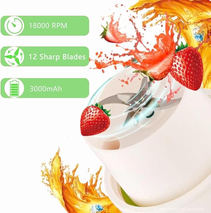 Portable Blender USB Rechargeable Personal Size Blender for Shakes and Smoothies Strong Cutting Power with 12 Blades for Smoothies Shakes Baby Food and Proteins - Home Office Gym Sports and Travel