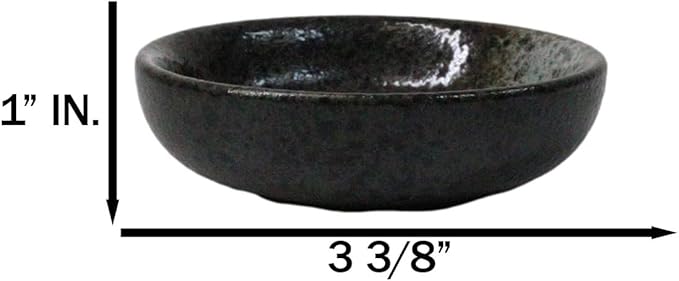Ebros Gift Artistic Charcoal Grey Tone Hakumu Porcelain Collection Dinnerware Serveware Kitchenware Set Asian Japanese Restaurant Supply (Pack Of 6 Round Condiment Sauce Dishes 1.5oz)
