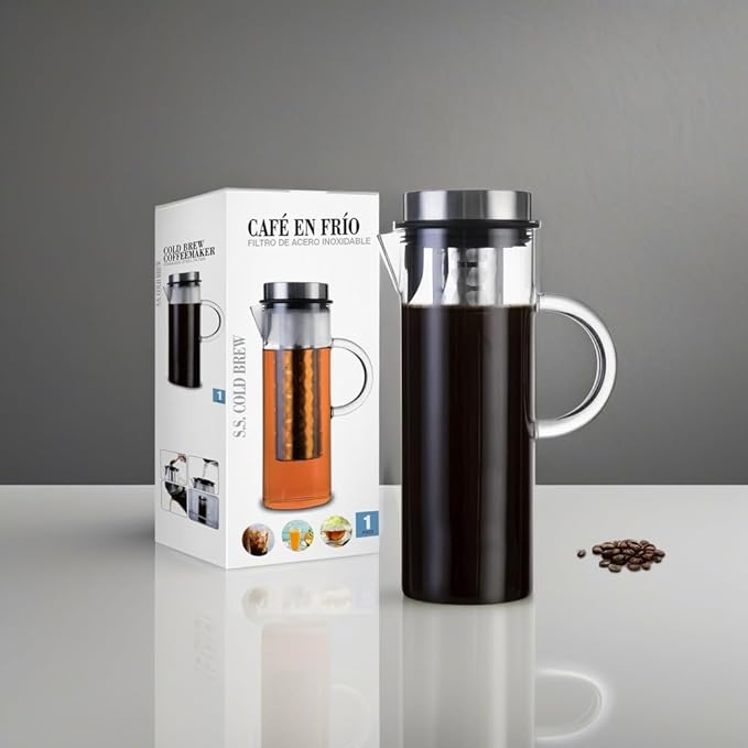 Deluxe Cold Brew Coffee Maker with Removable Stainless Steel Filter (Stainless Steel 44oz/1300ml/1.4QT)