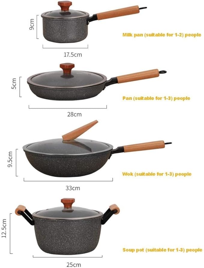 Marble Coated Cookware Set Includes Milk Pan Soup Pan Wok Frying Pan with Glass Lid