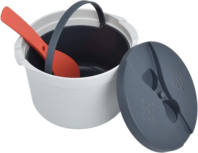Microwave Rice Cooker 2L Pasta Cooker Sturdy Food Grade PP Material Microwave Cookware Set with Lid and Spoon for Rice Pasta Vegetables Oatmeal Easy Maintain 7.3x7.3x5.1in
