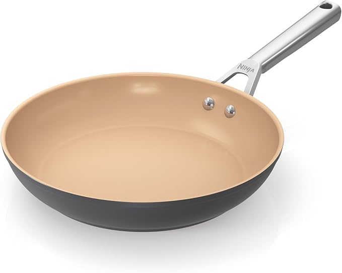 Ninja Extended Life 28cm Ceramic Frying Pan Non-Stick (No PFAs PFOAs Lead or Cadmium) Induction Compatible Stainless Steel Handle Oven Safe to 285°C Terracotta &amp Grey CW90028UK