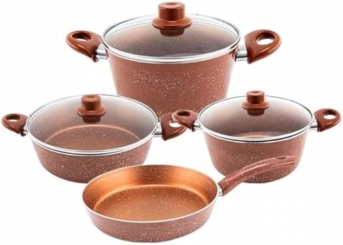 Cooking Pot Frying Pan7 Piece Copper Granite Cookware Pan Set Cookware Set Granite Copper Color Cookware Set