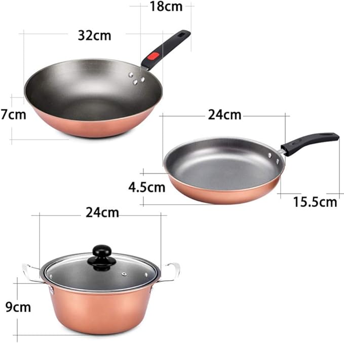 Cookware 3-Piece Non-Stick Pan Cookware Uncoated Kitchen Set Pan with Comfortable Handle Suitable Cooker Easy to Clean Cookware Set