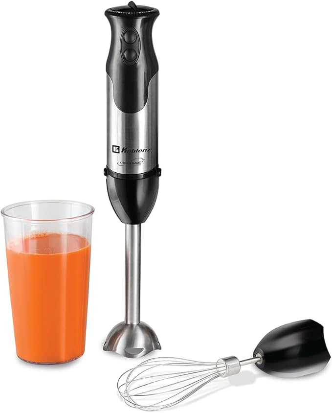 Koblenz 2-in-1 Immersion Hand Blender with 800-Watt Motor Stainless Steel 2 Speeds with Variable Control Includes 20-oz Measuring Cup and Whisk Black BIKM-800 A