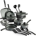 For Kitchen Cookware Set Non Stick Dishwasher Safe Heat Resistant Steel Gray 18 Pcs