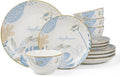 HUHUI Ceramic Dinnerware Sets Service for 4 12-Piece Scratch Resistant Dish Set Microwave and Dishwasherl SafeBlue Floral Ceramic Dinnerware Set sunflower floralblue