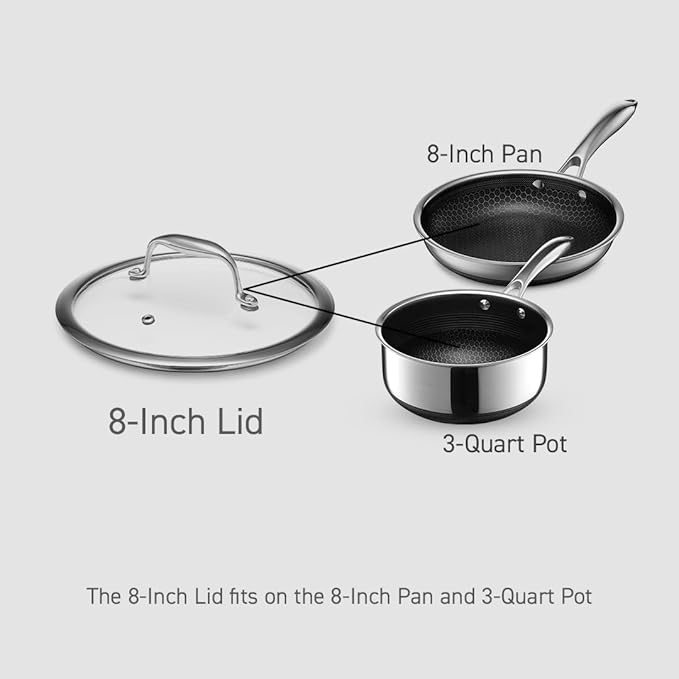 HexClad Hybrid Nonstick 3-Piece Cookware Set 10 Wok 10 Lid and 8 Lid Stay-Cool Handles Dishwasher and Oven-Safe Induction Ready Compatible with All Cooktops