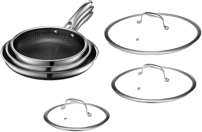 HexClad Hybrid Nonstick 15-Piece Cookware Set 12 Wok 8 10 and 12 Pans with Lids 2 3 and 8Qt Pots with Lids and 2 Silicone Trivets Stay-Cool Handles Dishwasher and Oven-Safe