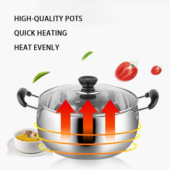 2-Piece Pot SetCookware Setwith Tempered Glass Lid Comfortable Handle Stainless Steel Soup Pot Suitable for Gas Induction Cooker Easy to Clean Deep Pan