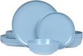 Webbylee 12-Piece Melamine Dinnerware Set for 4 – Unbreakable Plates &amp Bowls Lightweight Two-Tone Blue &amp Beige Ideal for Family Meals Camping Picnic Parties
