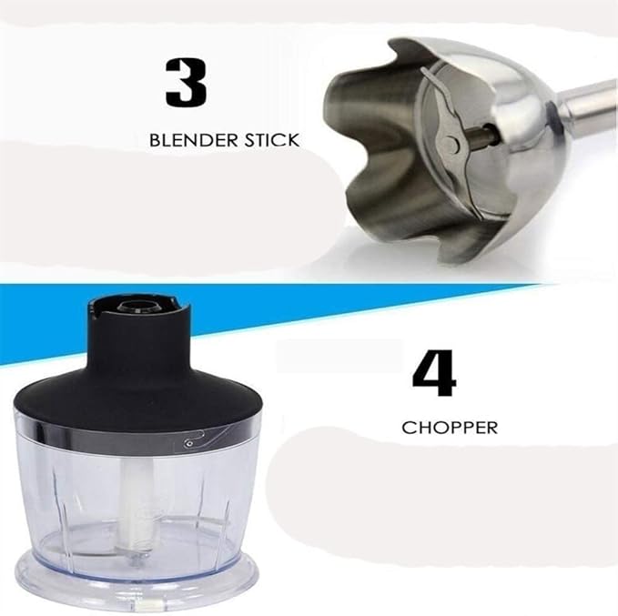 TOEWOE Hand Blender 4 In 1 Immersion Blender Stick Blender with 500ml Food Grinder 600ml Container Chopper 13 Speed 304 Stainless Steel Blades BPA-Free Kitchen Tool