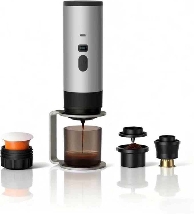 Portable coffee Maker15Bar USB-C Rechargeable Coffee Machine Electric Mini Coffee Maker for Camping Travel Car and Office (silver)