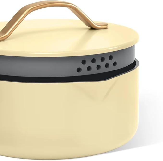 12-Piece Ceramic Nonstick Cookware Set Pots and Pans with Strainer Lids (Buttercream)