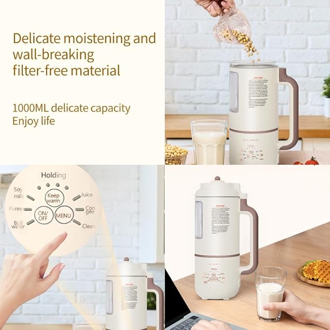 Mrs.Smith Electric Oat Milk Maker White Automatic Plant Based Milk Machine Countertop Blender with Display Window