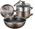 3Pcs Cookware Set Non- Stick Cookware Frying Pan Cooking Pot &amp Pan Saucepan with Glass Lid