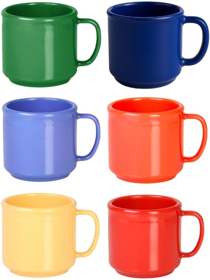 Soro Essentials- 24 Piece Ceramic Dinnerware Set Assorted Colors- Set Includes (6) 10-1/4 &amp (6) 7-1/2 Plates (6) 15 oz. Bowls (6) 8-1/2 Mugs Dishwasher safe Lightweight Round Plates Bowls Mugs