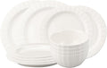 12-Piece White Ceramic Dinnerware Set - Rhine Series Service for 4 Includes Bowls Flat &amp Deep Plates Microwave &amp Dishwasher Safe